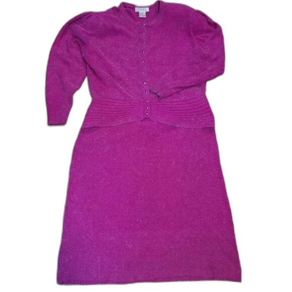 Raoul Dresses & Skirts - Vintage 80s Raoul XL Hot Pink Power Knit Silk Angora Sweater Skirt Set Hong Kong